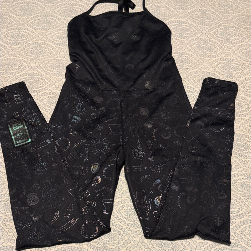 Zumba Fitness Black Jumpsuit with Cosmic Patterns